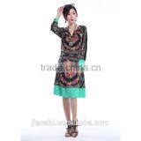 Cheap Long Sleeve Digital Print Chinese Green Raw Silk Evening Dress Wholesale thumbnail-2