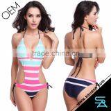 OEM Accepted Stripe Pattern Hollow Out One Pieces Women's Sexy Swimwear Bikini thumbnail-1