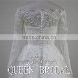 Ball Gown Appliqued Lace Boat Neck Wedding Dress Long Sleeve thumbnail-5