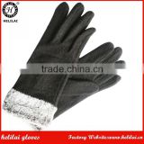 Factory Wholesale Ladies Black Wool Gloves with Fake Fur Cuff