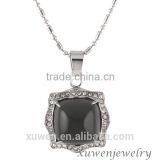 Black Agate Inlayed CZ Stone Women Stainless Steel Necklace