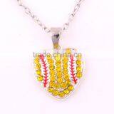 New Arrival Crystal Rhinestone Softball Hearts Necklaces