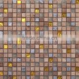 JTC-1306 Alkali-resisting gold foil mosaic pattern travertine mosaics pattern kitchen tiles