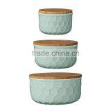 Ceramic Bowl Set With Bamboo Lids, Mint Green thumbnail-1