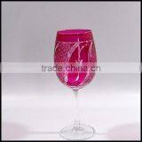 French Pink Hand Cut Red Wine Glass With Red Stem thumbnail-6