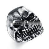 Punk Jewelry Vintage Titanium Silver Gothic Skull Biker Stainless Steel Mens Ring thumbnail-6