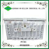 Mini White Wicker 100% Hand Woven Willow Picnic Basket for 2 Person thumbnail-2