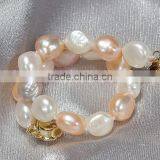 Mother's Gift 9-10mm Multicolor Baroque Freshwater Pearl Bracelet thumbnail-1