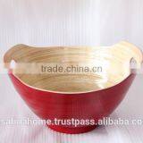 Boat Shape Colored Lacquer Bamboo Bowl With Handles thumbnail-1