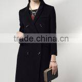 Women Wool Coat Double Breasted Peacoat Fall Winter Solid Color Trench Coat Back Split Black Lady Swing Long Coats Plus Size thumbnail-5