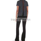 Wholesale Women Round Neck Short Sleeves Polka Dot Sheer Panel Linen T-shirt(DQE0153T) thumbnail-2