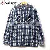 Garment Stock Lot Chinese Supplier Men Fleece Plaids Jacket With Hood thumbnail-1