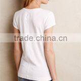 Women Knit White Cropped Tops V-neck Soft Cotton Blend Top Tee White T-shirts thumbnail-2