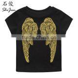 Shij 2017 Father and Son Tee Exquisite Embroidery Angel Wings T shirt Spandex