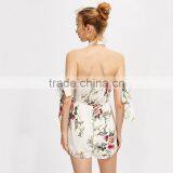 Polyester White Ladies Jumpsuit, Floral Print Contrast Lace Playsuit thumbnail-4