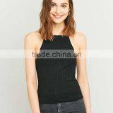 2017 Women's Best Black Ribbed Sleeveless Halter T-back High Neck Cami Tops thumbnail-3