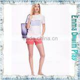 2016 Manufacturers China Ladies Sexy White Silk Printed Scoop Neck Cotton Tee Shirts thumbnail-1