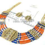 Crystal Metal and Multi Seed Beads Native Tribal Design Multi Chain Necklace Earring Set thumbnail-2