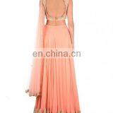 Peach Lehenga Set With Embroidered Crop Top thumbnail-2