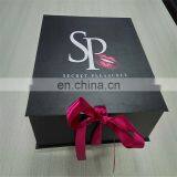 Hot sexy black spa product packagings flat box with dark red ribbon