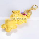 Lovely Yellow Color Pig Shaped Animal Leather Keychain With Tassel