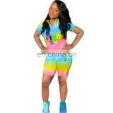 Summer Stylish Colorful Tie Dye 2 Pieces Two Piece Women Short Sexy Bodycon Printed Sports Set Suits thumbnail-1