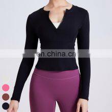 Sexy Breathable Slim Running Clothing Workout Wear Custom Sports Shirt Gym Fitness Top Half Zip Neckline Yoga T Shirt For Women thumbnail-5