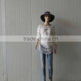 2016 Ladies Tops Hot Embroidery Lace Fabric Three Quarter Sleeve Coat Cotton Lace Hollow Out Vest thumbnail-4