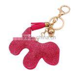 2016 Hot Pink Dogs Pendant Keychain Bling Crystal Keychain Custom Wholesale 18k Gold Plated Lobster Clasp