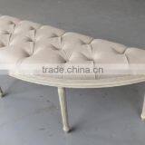 French Style Fabric Ottoman Button Wooden Frame Half Round Ottoman thumbnail-2