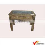 Antique Solid Wooden Tea Table With Glass Top