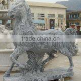 Gray Horse Statue Marble Stone Hand Carved Sculpture for Garden Home