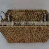 Rectangular Water Hyacinth Basket Set/3 With Iron Metal Frame and Handles thumbnail-1