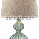 11.1-11 a Round Metal Base Ridged Glass Pale Green Smoked Glass Table Lamp a Vintage Feel