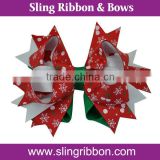 5" Boutique Spike Girl Hair Bow Christmas Bow in Red and Forest Green Ribbon Bow