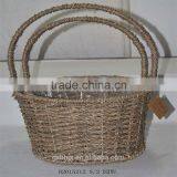 Hand Made Rattan Lined Basket Planter With Handle For Home Garden Yard Patio thumbnail-3