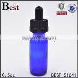 0.5oz Blue Boston Round Bottle Boston Round Glass Bottle With Child Proof Dropper Cap thumbnail-1