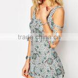 2015 Fashionable Hot Sale OEM Customized Romper in Folk Print With Lattice Tie Sleeves thumbnail-3