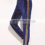Navy Side Striped Drawstring Velvet Sweatpants 95% Polyester 5% Spandex Elastic Waist Loose Trousers thumbnail-3