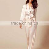 Women's Satin Pyjamas Wedding Robe Tie Waist Embroidered Sleepwear Custom Smooth And Soft Artificial Silk thumbnail-2