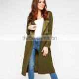 Lapel Collar Women's Long Windbreaker Latest Winter Autumn Pink Trench Coat thumbnail-3