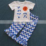 Boutique Chevron Suit Short Sleeve Shirt With Basketball Design Baby Sport Suit Cheap China Wholesale Clothing YW-071 thumbnail-1