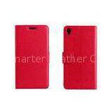 Xperia Z2 Lithchi PU Case With Stand , Sony Cell Phone Cases With Card Holders