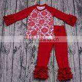 Yawoo Promoted Red Floral Cotton Outfits Wholesale Children Clothing Usa