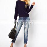 CHEFON Gem Pocket Ladies Long Sleeve Sweat Top CAH0052 thumbnail-1