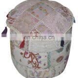 Patchwork Pouf Stool Vintage Embellished With Patchwork Living Room Ottoman Cover thumbnail-1