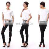 Tassel Design Short Sleeve Women Fashion Garment White Tops thumbnail-2