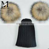 High Quality Kids Knitted Beanies Hat Double Big Raccoon Fur Pom Pom Hat Baby thumbnail-6