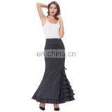 Belle Poque Women Vintage Retro Victorian Style Ruffled Jacquard Fishtail Mermaid Black Long Maxi Skirt BP000204-1 thumbnail-2