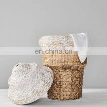 European Style Natural Water Hyacinth Ice Cream Cone Hamper Laundry Storage Basket With Lid Best Price Vietnam Supplier thumbnail-2